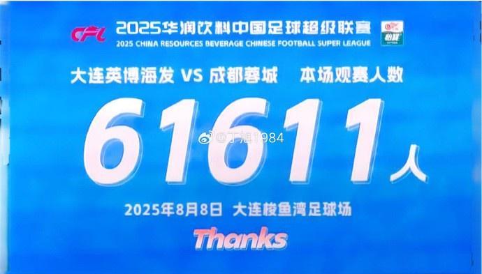 記者：今晚大連英博主場61611人，本賽季已有7次主場人數(shù)超6萬